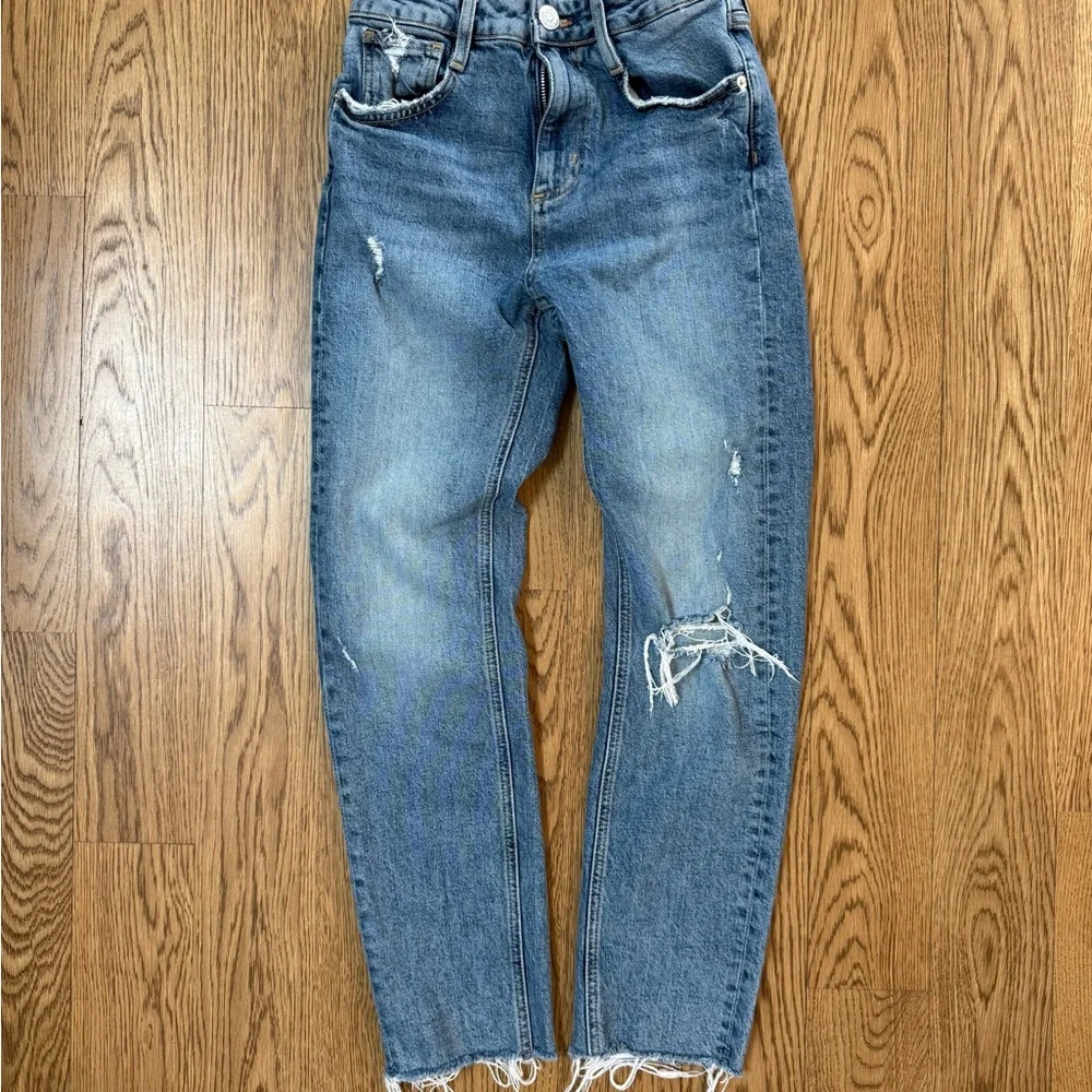 Zara Blue Distressed Boyfriend Jeans - Picture 1 of 5